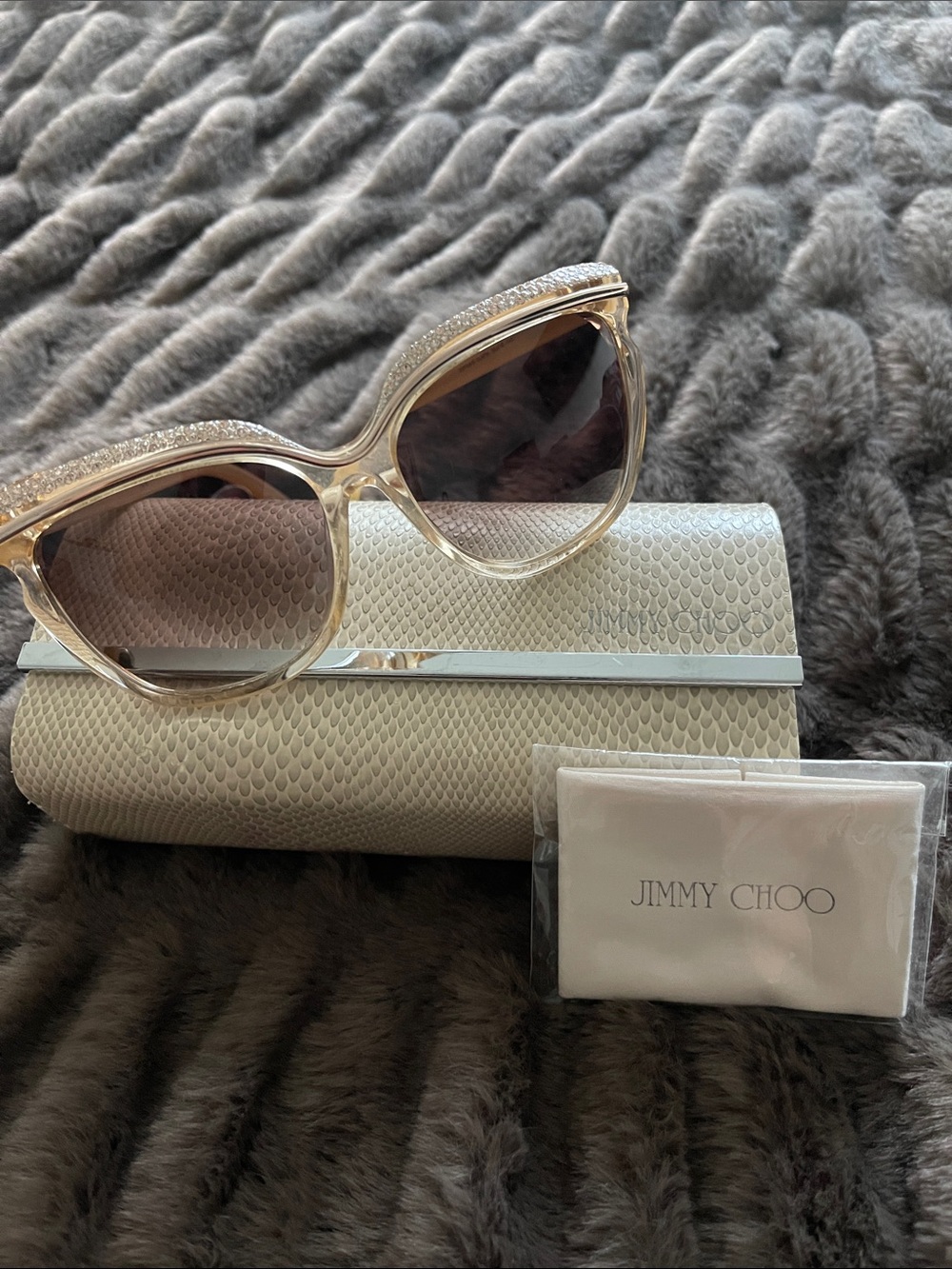 Jimmy Choo Champagne Crystal-Trim Cat Eye Sunglasses